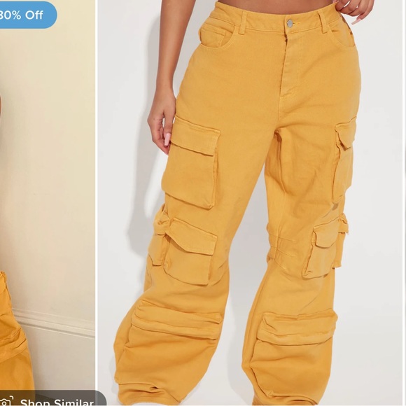 Cargo High Rise Denim Jeans-Gold - Picture 5 of 6